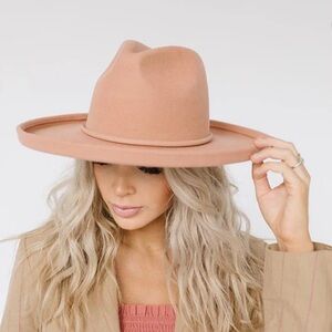 GIGI PIP X CARA LOREN PENCIL BRIM FEDORA HAT Dusty pink size 57 & WRAP BAND